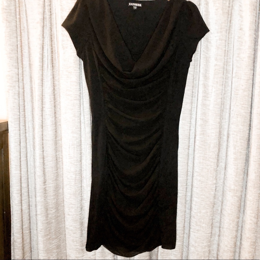 Express Black Rouched Cowl Neck Mini Dress
